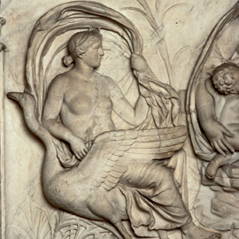 Pannello della Tellus, particolare con Aura velificans su cigno
