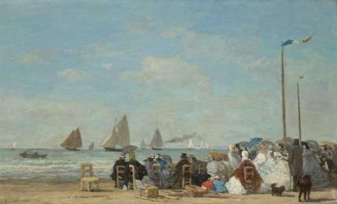 Eugène Boudin. Sulla spiaggia di Trouville, 1863, olio tu tavola. Collezione Mr. e Mrs. Paul Mellon, 1983.1.14
