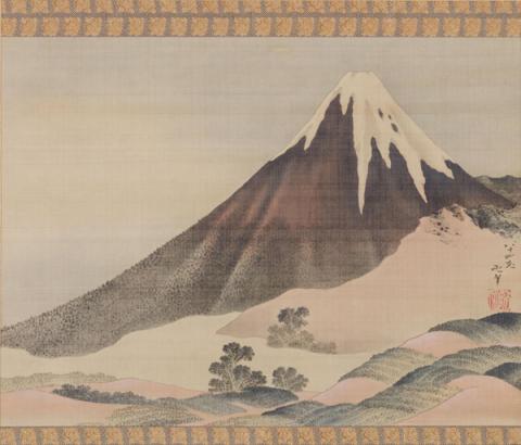 Katsushika Hokusai - Il Monte Fuji al tramonto, 1843 - Dipinto su rotolo - Collezione privata